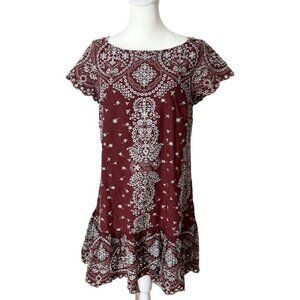 Feather Bone Anthropologie Small Brown White Eyelet Lace Embroidery‎ Boho Dress
